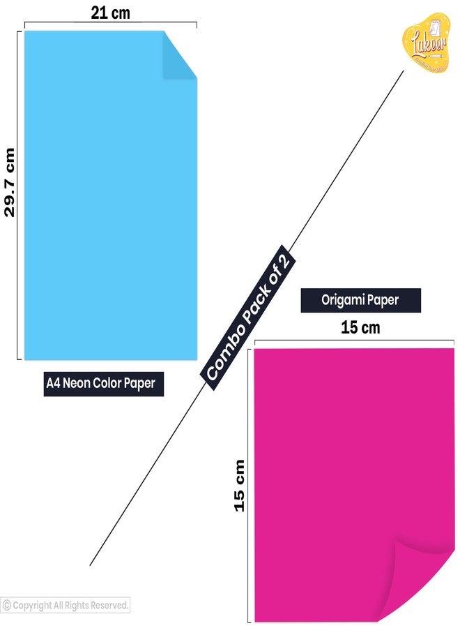 Lakeer Combo Pack A4 Neon Color Paper 100 Sheets + 15 cm X 15 cm Origami Paper 100 Sheets Combo Pack of 2 for Scrapbooking, Craft Project - Image 3